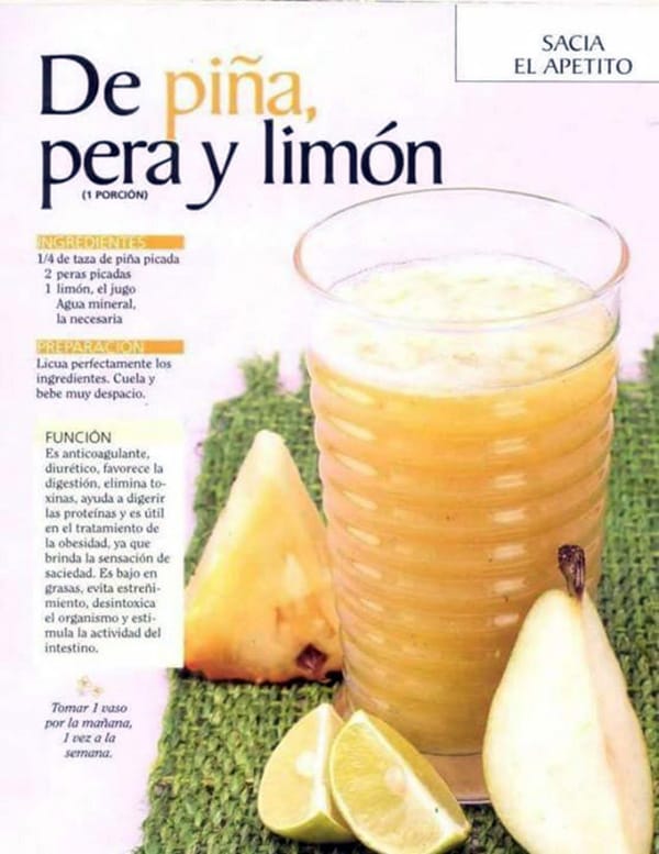 jugo de piña pera y limón