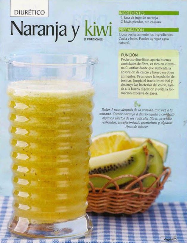 jugo diurético de naranja y kiwi para adelgazar